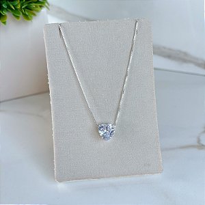 Colar Folheado Prata 925 Ponto de Luz Coração Passante