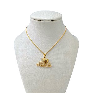 Colar Folheado Ouro 18k Eu Amo Jesus Cravejado
