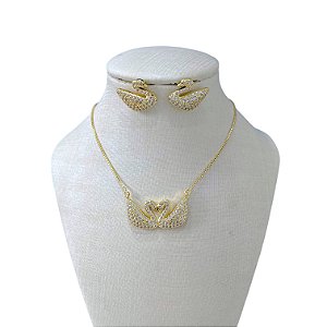 Conjunto Folheado Ouro 18k e Prata 925 Cisnei Cravejado