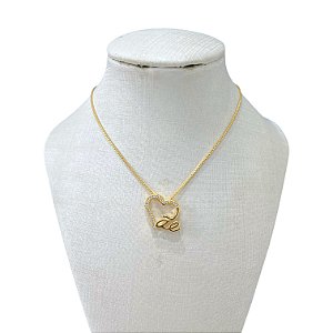 Colar Folheado Ouro 18k e Prata 925 Coração Mãe Cravejado