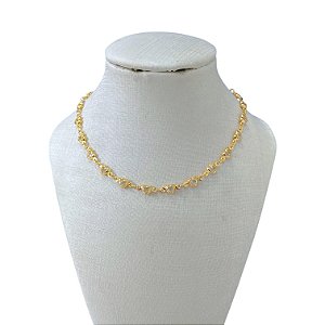 Choker Folheada Ouro 18k e Prata 925 Corações Cristais