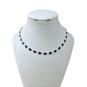 Choker Folheada Prata 925 Corações Resinado