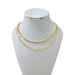 Choker Dupla Folheada Ouro 18k e Prata 925 Elos Corações