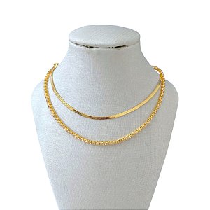 Choker Dupla Folheada Ouro 18k Riviera Fita Laminada