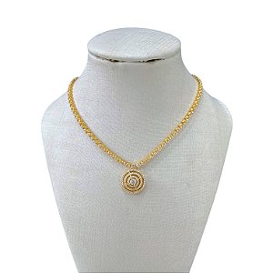 Choker Folheada Ouro 18k Riviera Mandala Cravejada Vazada