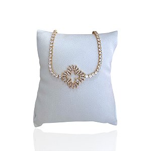 Pulseira Folheada Ouro 18k e Prata 925 Riviera Trevo Vazado Cravejado Trava