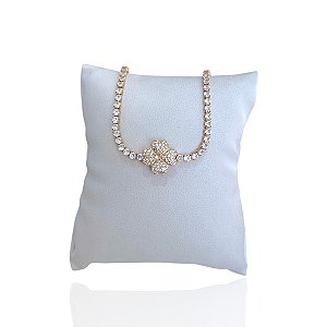 Pulseira Folheada Ouro 18k e Prata 925 Riviera Trevo Cravejado Trava