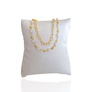 Pulseira Folheada Ouro 18k Dupla Elos Corações Pérolas