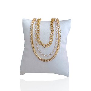 Pulseira Folheada Ouro 18k Tripla Elos Português Pérolas Riviera