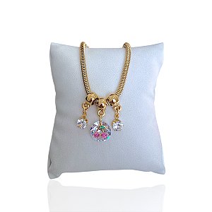 Pulseira Folheada Ouro 18k Malha Cereja Cravejada Cristais