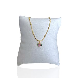 Pulseira Folheada Ouro 18k Bolinhas Coração Colors Cravejado