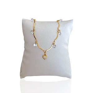 Pulseira Folheada Ouro 18k Coração Cravejado Ponto de Luz
