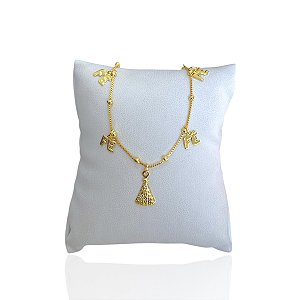 Pulseira Folheada Ouro 18k Bolinhas Fé Nossa Senhora