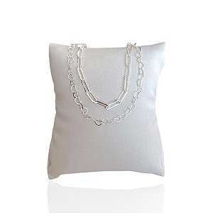 Pulseira Folheada Prata 925 Dupla Elos Corações