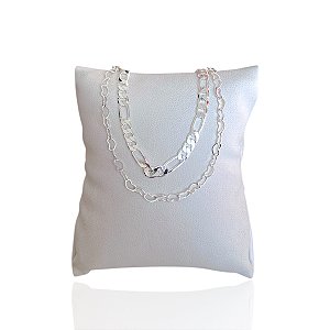 Pulseira Folheada Prata 925 Dupla 3 em 1 Elos Corações