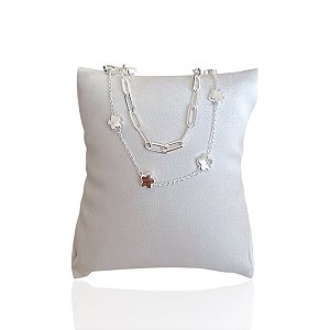 Pulseira Folheada Prata 925 Dupla Elos Flor