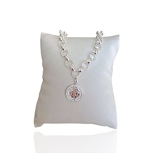 Pulseira Folheada Prata 925 Elos Português São Bento Cravejado