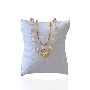 Pulseira Folheada Ouro 18k e Prata 925 Bolinhas Cristais Trevo