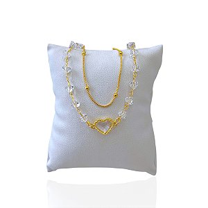 Pulseira Folheada Ouro 18k e Prata 925 Bolinhas Cristais Coração
