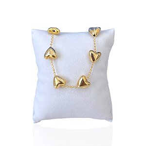 Pulseira Folheada Ouro 18k e Prata 925 Corações