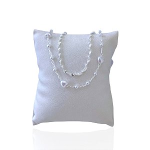 Pulseira Folheada Prata 925 Dupla Torcida Corações Pérolas