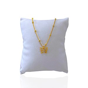 Pulseira Folheada Ouro 18k Bolinhas Borboleta Cravejada