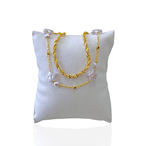 Pulseira Folheada Ouro 18k Dupla Torcida Estrelas Pérolas