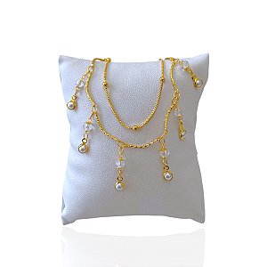 Pulseira Folheada Ouro 18k Dupla Bolinhas Ponto De Luz Pérolas