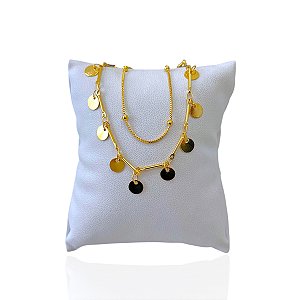 Pulseira Folheada Ouro 18k Dupla Bolinhas Discos