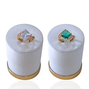 Anel Ajustável Bijuteria Dourado Quadrado Cravejado