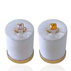 Anel Ajustável Bijuteria Dourado Quadrado Cravejado