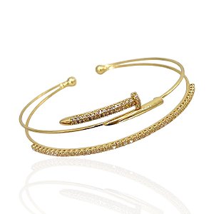 Bracelete Folheado Ouro 18k e Prata 925 Prego Cravejado