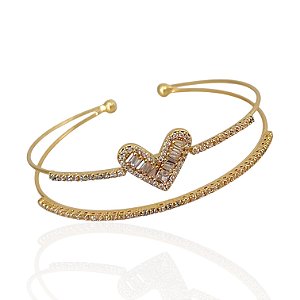 Bracelete Folheado Ouro 18k e Prata 925 Coração Cravejado