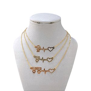 Colar Folheado Ouro 18k Filhos Batimentos cardíaco