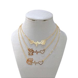 Colar Folheado Ouro 18k Batimentos cardíacos Pet