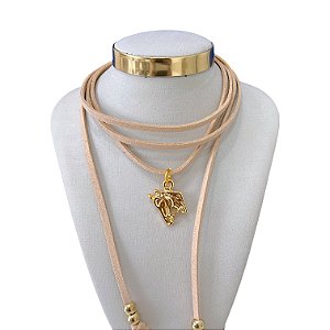 Choker Couro Bijuteria Dourado Country Cavalo