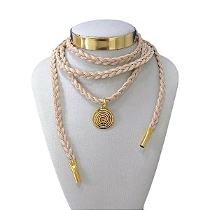 Choker Couro Bijuteria Dourado Pai Nosso