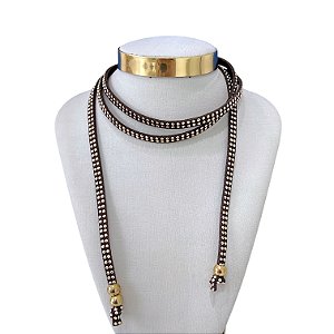 Choker Couro Trabalhado Bijuteria Dourado Country