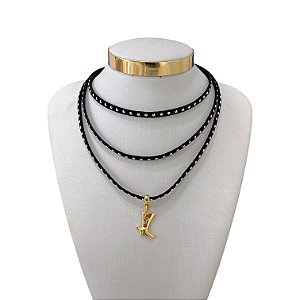 Choker Couro Tripla Bijuteria Dourado Country Bota