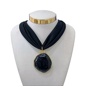 Colar Lenço Bijuteria Dourado Pedraria