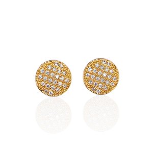Brinco Folheado Ouro 18k e Prata 925 Redondo Cravejado