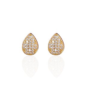 Brinco Folheado Ouro 18k e Prata 925 Gota Cravejada