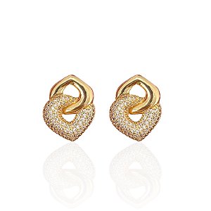 Brinco Folheado Ouro 18k e Prata 925 Elos Gota Cravejado