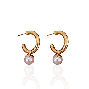 Brinco Folheado Ouro 18k Argola Pérola