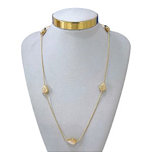 Colar Longo Folheado Ouro 18k e Prata 925 Malha Gota Pedraria