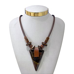 Colar Corda Bijuteria Dourado Triângulo Pedraria