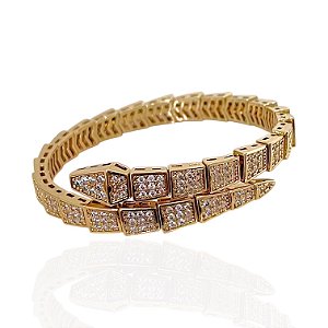 Bracelete Folheado Ouro 18k e Prata 925 Inspired Serpente Cravejada
