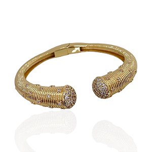 Bracelete Folheado Ouro 18k e Prata 925 Duas Ponta Cravejada