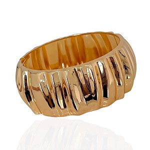 Bracelete Folheado Ouro 18k Abaulado Ondas Grande