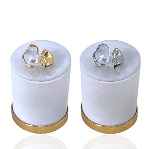 Anel Ajustável Bijuteria Dourado e Prata Madrepérola Ondulado